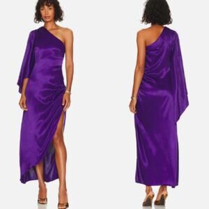 L’Academie Sawyer One Shoulder Midi Dress S in Deep Purple Cocktail Party